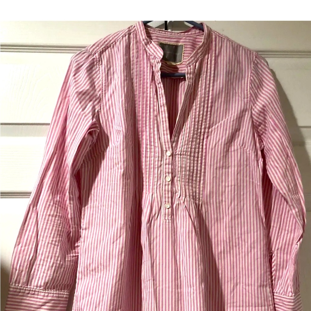 Victoria’s Secret XS Seersucker Striped Pink & White Longsleeve Nightshirt